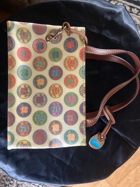 Dooney & Bourke Multicolor Coin-Print Tote with Brown Leather Handles